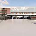 Modern Multi Storey School Building With Glass Curtain Wall Red Signage And Spacious Courtyard