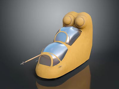 Unique Yellow Sculptural Object With Two Round Protrusions Silver Surface And Slender Rod 3d model