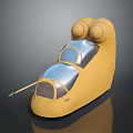 Unique Yellow Sculptural Object With Two Round Protrusions Silver Surface And Slender Rod 3d model