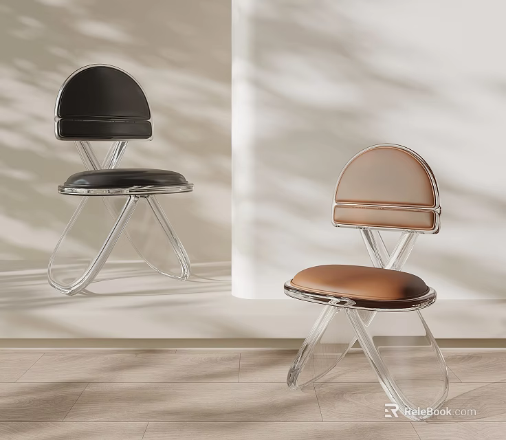 Elegant Modern Dining Chairs With Transparent Acrylic Frames And Leather Seats 3d model 