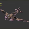 Detailed Camouflage Military Airplane Model With Green Brown Colors And Propeller Wings