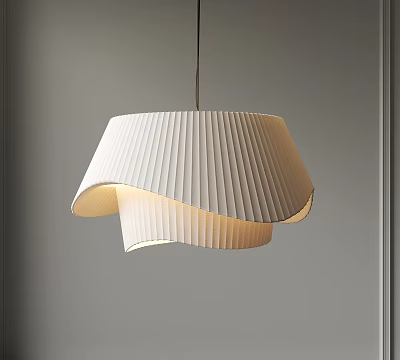Elegant White Pleated Double Layer Pendant Light With Modern Minimalist Design 3d model