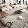 Modern Beige Sofa And Coffee Table Set With Area Rug Throw Pillows And Side Table 3d model