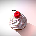 Delicious Cupcake With White Frosting Colorful Sprinkles And Cherry In Brown Paper Cup