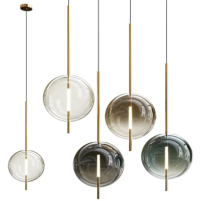 Modern Pendant Lights With Circular Glass Shades And Golden Metal Rods In Transparent Gray Tones 3d model