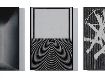 Three Modern Abstract Artworks With Black White Geometric Patterns And Lines 3d model