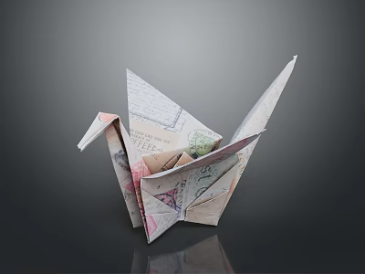 Unique Origami Crane Design Furniture Decor Made From Vintage Paper Materials 3d model