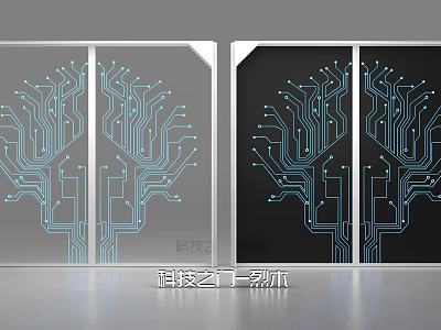 Tech Inspired Art Glass Doors With Circuit Pattern Design And Modern Look 3d model