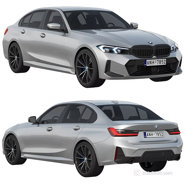 Silver BMW Sedan Modern Exterior Design Showcasing Front And Rear Views 3d model 