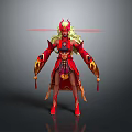 Mythical Woman With Dragon Horns Long Blonde Hair In Red Gold Flame Pattern Costume