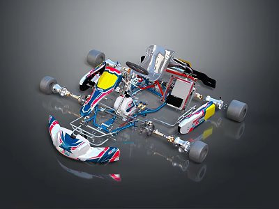 Detailed Go-Kart Chassis With Metal Frame Wheels Seat Suspension And Colorful Components 3d model