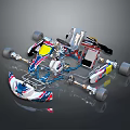 Detailed Go-Kart Chassis With Metal Frame Wheels Seat Suspension And Colorful Components