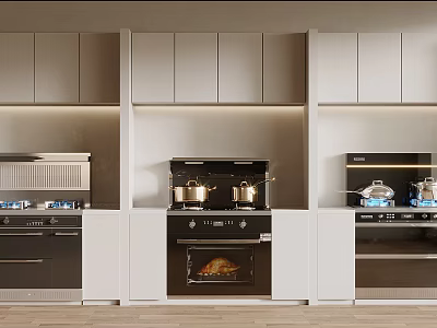 Modern Kitchen With Built In Appliances Stove Oven Coffee Maker And Cabinets 3d model