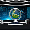 Futuristic Tech Environment With Digital Globe Data Screens Charts And Circular Platform 3d model