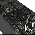 Aerial View of Modern Interior Space with Display Areas Greenery Digital Screens and Seating Sections