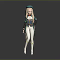 Game Character Design With Blonde Hair Green Beret And Green White Slim Fit Outfit