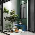 Modern Interior Space With Glass Doors Staircase Workspace And Decorative Plants