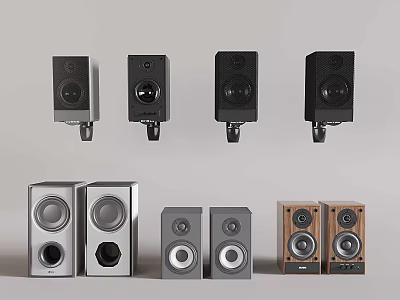 Various Styles Of Audio Speakers In Black Silver And Wooden Designs For Home Use 3d model