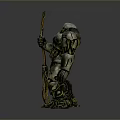 Armored Metallic Robot Holding Trident Weapon With Mechanical Design Details