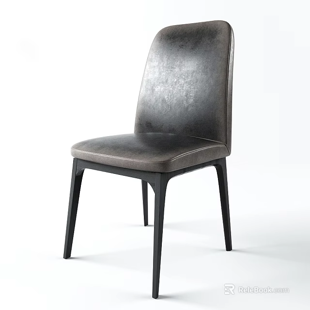 Modern Dining Chair With Gray Leather Upholstery And Black Metal Legs Design 3d model 