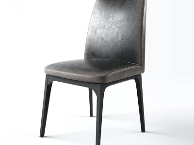 Modern Dining Chair With Gray Leather Upholstery And Black Metal Legs Design 3d model