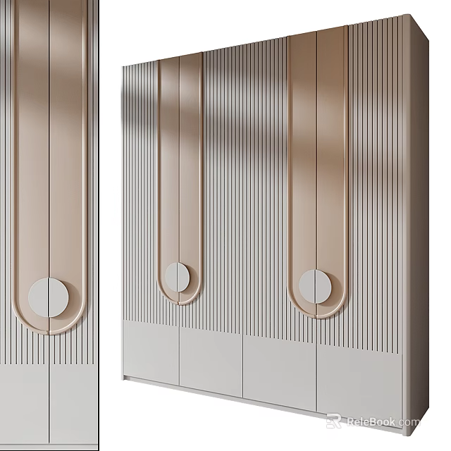 Elegant Modern Wardrobe Design With Vertical Stripes And Round Metal Handles 3d model 