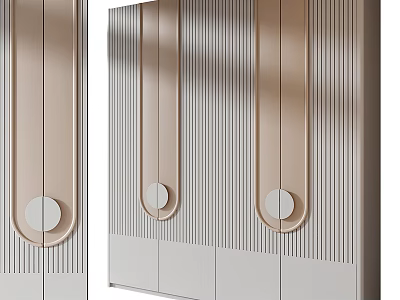 Elegant Modern Wardrobe Design With Vertical Stripes And Round Metal Handles 3d model