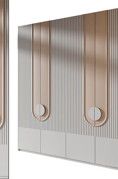 Elegant Modern Wardrobe Design With Vertical Stripes And Round Metal Handles 3d model