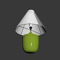 Illuminated Green Base Table Lamp With White Lampshade On White Shelf Beige Wall