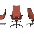 Red Leather Office Chair With Modern Design And Swivel Wheels