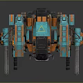 Game Movie Character Orange And Teal Mech Robot With Dual Weapons And Mechanical Structure