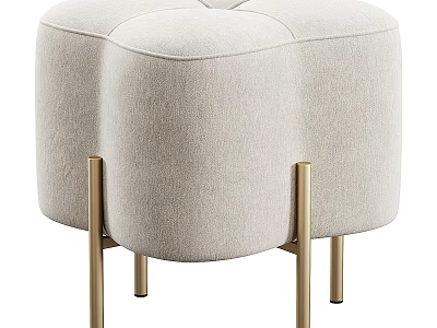 Beige Upholstered Fabric Ottoman With Modern Golden Metal Legs And Soft Design Style 3d model