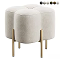 Beige Upholstered Fabric Ottoman With Modern Golden Metal Legs And Soft Design Style