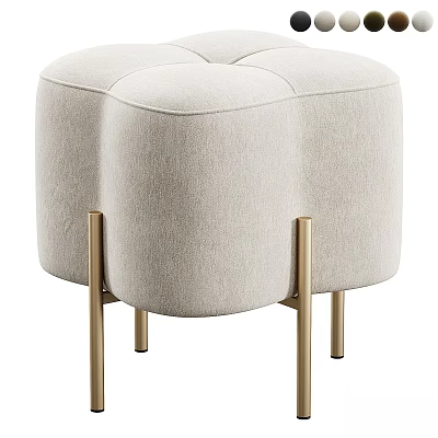 Beige Upholstered Fabric Ottoman With Modern Golden Metal Legs And Soft Design Style 3d model
