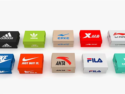Colorful Branded Shoe Boxes From Multiple Sports Brands For Daily Use 3d model