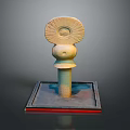 Decorative Sculpture With Square Base Cylindrical Pillar And Sun Pattern Top