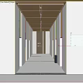 Modern Office Elevator Hallway on 12F with White Walls Gold Ceiling and Company Signs