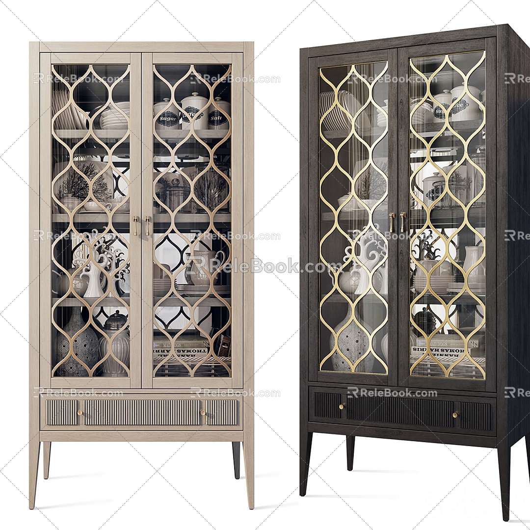 Vintage double door display cabinet 3d model