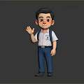Cheerful Cartoon Boy Waving Hand With Schoolbag And Student Uniform