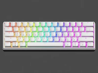 RGB Backlit Mechanical Keyboard Featuring White Keycaps And Colorful Lighting Design 3d model
