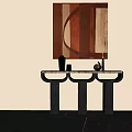 Modern Console Table With Abstract Painting And Decorative Items On Dark Floor