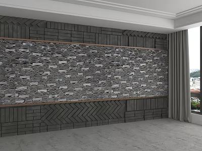 Modern Luxury Accent Wall With Wavy Pattern Wooden Frame And Ceramic Tiles 3d model