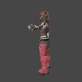 3D Anthropomorphic Wolf Character With Mechanical Arm Brown Upper Body Red Pants And Red Hat