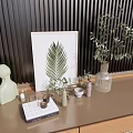 Decorative Ornament Set Featuring Fern Leaf Frame Green Duck Glass Vase Olive Branches Marble Tray