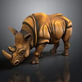 Handcrafted Wooden Rhino Sculpture With Intricate Carving Details And Artistic Design