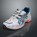 White and Blue Athletic Sneakers with Orange Accents Mesh Upper Sporty Running Design