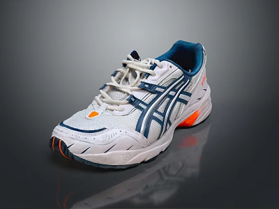 White and Blue Athletic Sneakers with Orange Accents Mesh Upper Sporty Running Design 3d model