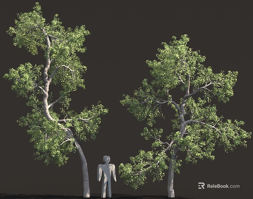 3D Render Of Two Trees With Green Foliage And White Human Figure 3d model 
