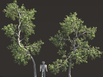 3D Render Of Two Trees With Green Foliage And White Human Figure 3d model