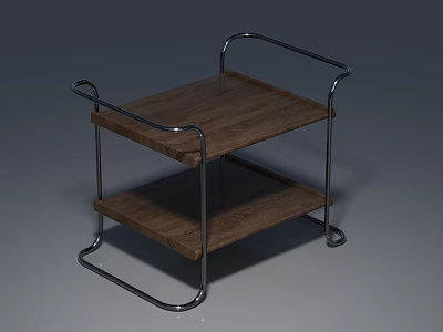 Modern Two Tiered Storage Shelf With Wooden Shelves And Metal Frame 3d model